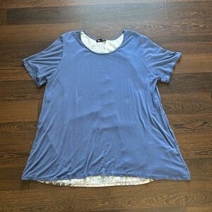 Vision Split Back Short Sleeve Top Blue Tan 1XL